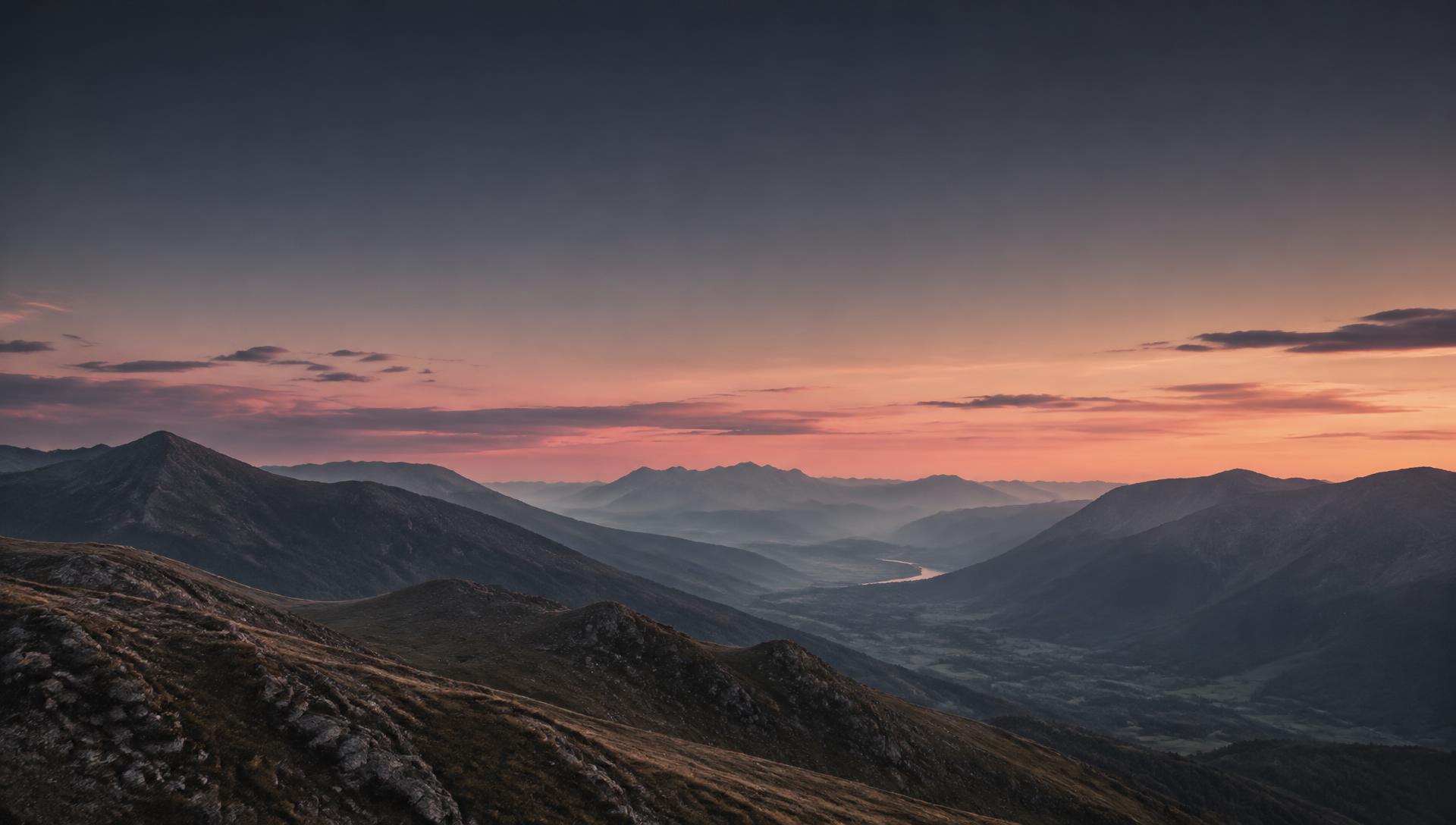 Layered mountain ridges beneath a muted dusk sky